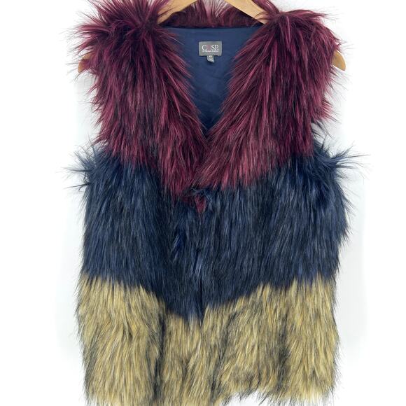 CUSP by Neiman Marcus Faux Fur Color Block Vest Size XS Tricolor - Picture 1 of 9